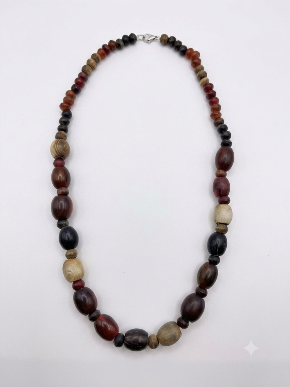 Vintage Chunky Wooden Bead Necklace Earthy Boho Multicolored Statement Strand